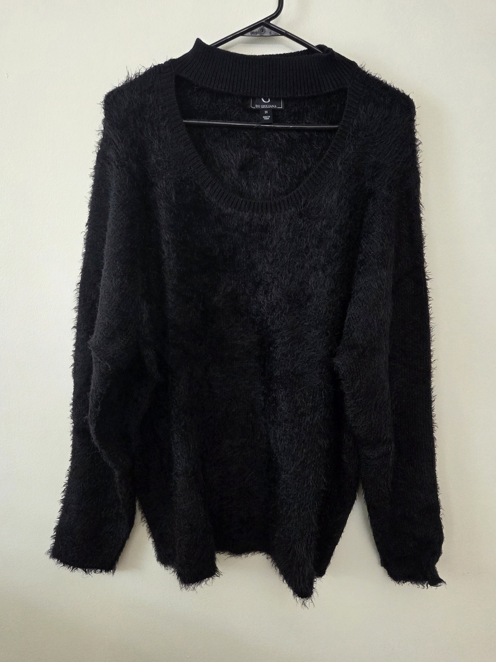 G by Giuliana Cutout Mock-Neck Eyelash Knit Sweater in black-Size 2X